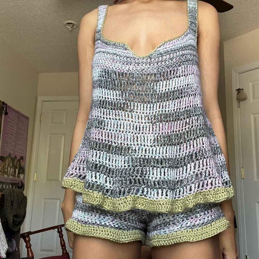 Stylish Multicolor Crochet Sleepwear Set